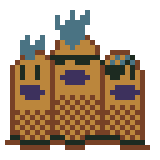 (Animação de Pixel Art) Três toupeiras saindo da terra. A do meio carrega um moicano e óculos escuros, a da esquerda com moicano e a da direita de cabelo raspado e tapa olho.